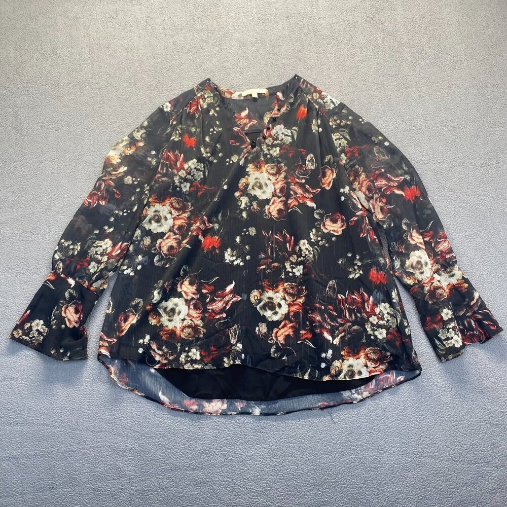 Gibson Latimer Women's Top Multicolor Floral,Blouse Size M,Lined,Buttons,Resorts